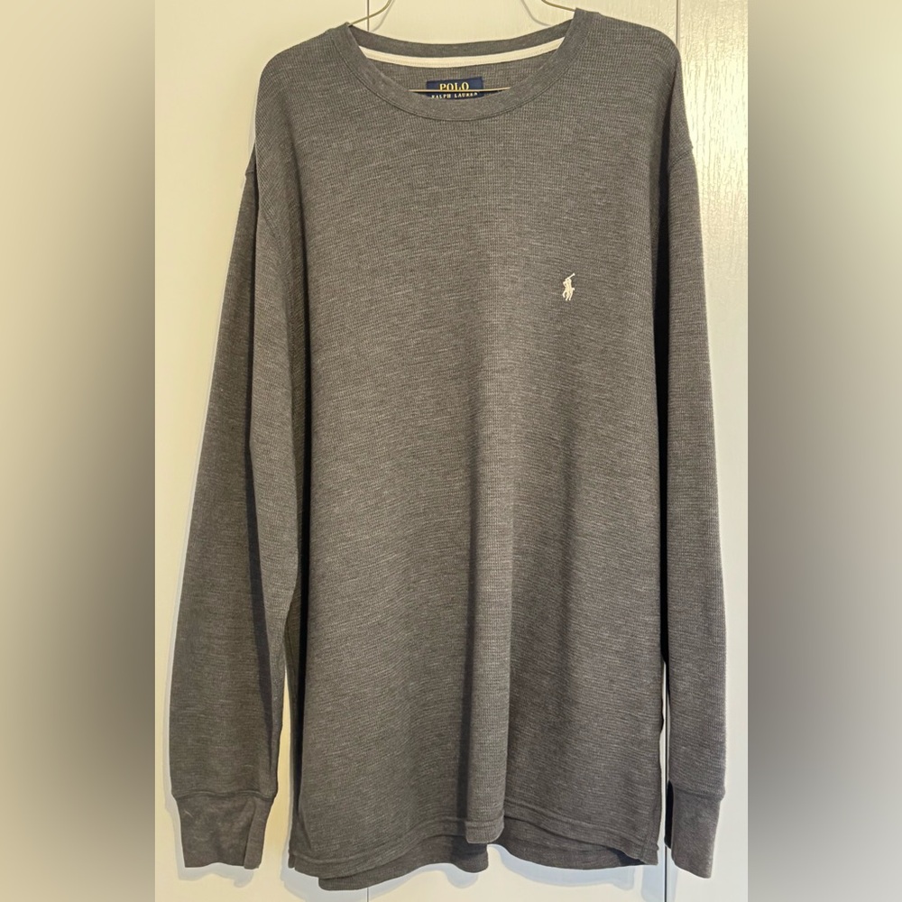Polo Ralph Lauren Long Sleeve Thermal Shirt Men Size XL Charcoal Gray/White Pony